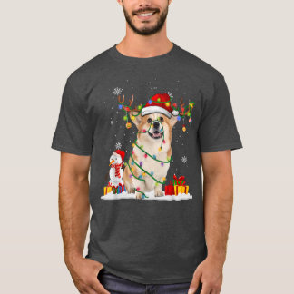 Funny Santa Corgi Reindeer Fairy Light Merry Chris T Shirt