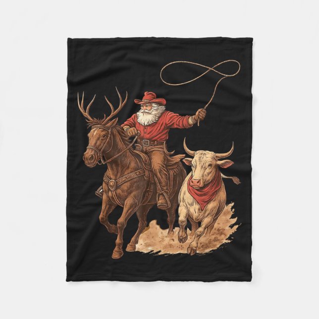 Funny Santa Cowboy Rodeo Reindeer Western Horse Ro Fleecefilt (Framsidan)