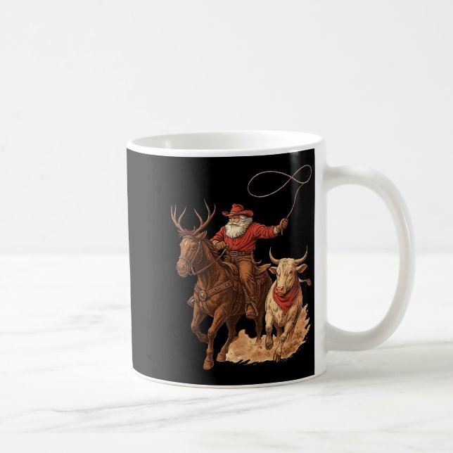 Funny Santa Cowboy Rodeo Reindeer Western Horse Ro Kaffemugg (Höger)
