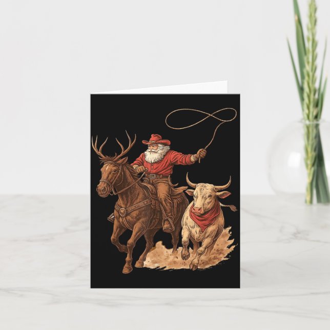 Funny Santa Cowboy Rodeo Reindeer Western Horse Ro Kort (Framsida)