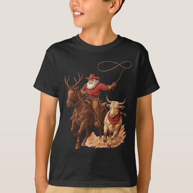 Funny Santa Cowboy Rodeo Reindeer Western Horse Ro T Shirt (Framsida)
