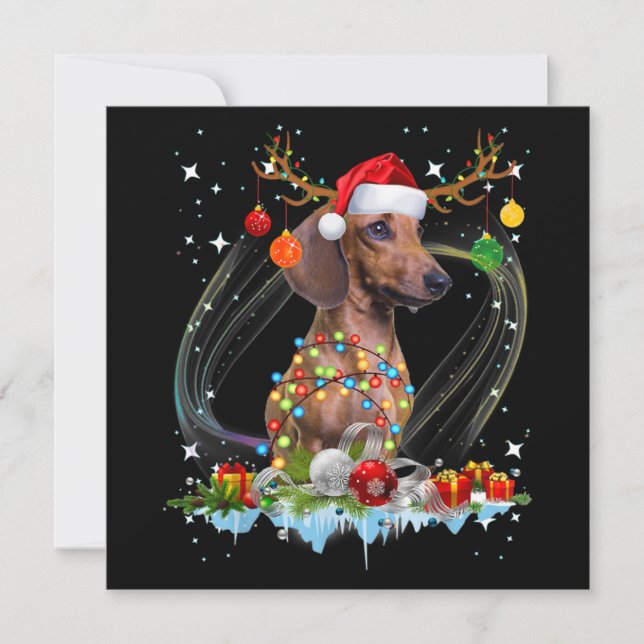 Funny Santa Dachshund Reindeer Light jul Anteckningskort (Framsida)