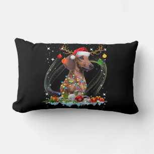 Funny Santa Dachshund Reindeer Light jul Lumbarkudde