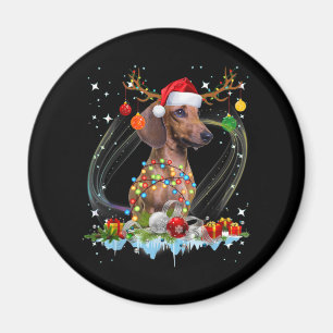 Funny Santa Dachshund Reindeer Light jul Magnet