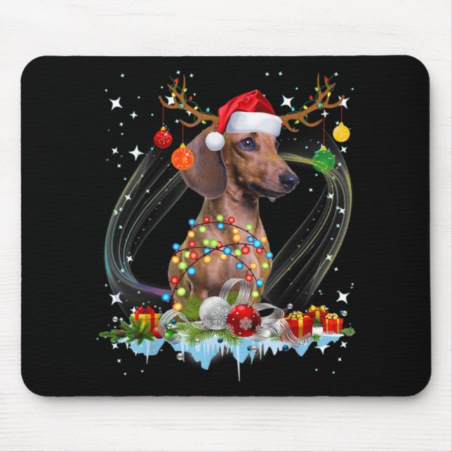 Funny Santa Dachshund Reindeer Light jul Musmatta (Framsidan)