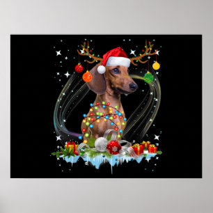 Funny Santa Dachshund Reindeer Light jul Poster