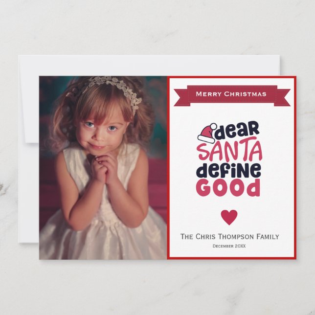 Funny Santa Define Bra Helgdag Photo Card Julkort (Framsida)