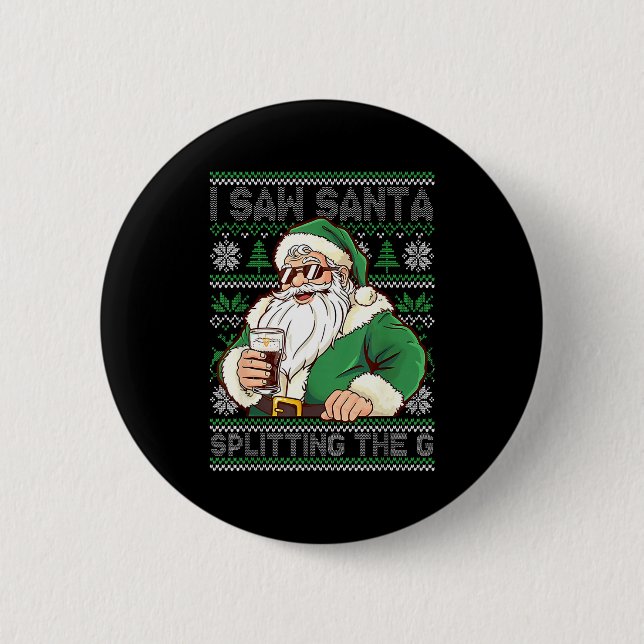 Funny Santa Drinking Beer Splitting G Christmas Ad Knapp (Framsida)