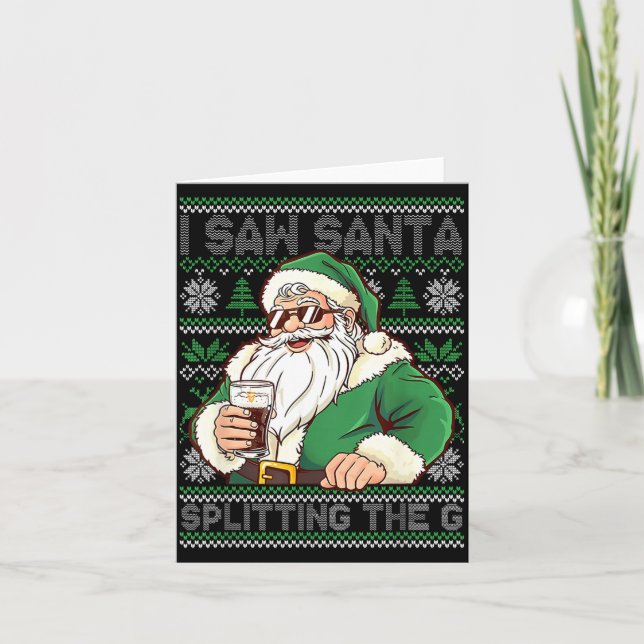Funny Santa Drinking Beer Splitting G Christmas Ad Kort (Framsida)