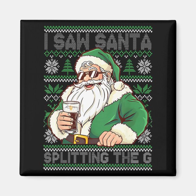 Funny Santa Drinking Beer Splitting G Christmas Ad Magnet (Framsidan)