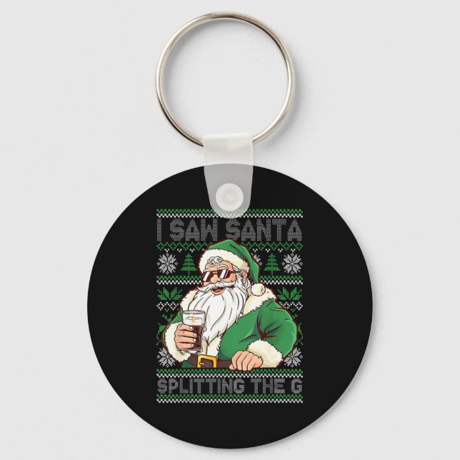 Funny Santa Drinking Beer Splitting G Christmas Ad Nyckelring (Framsida)