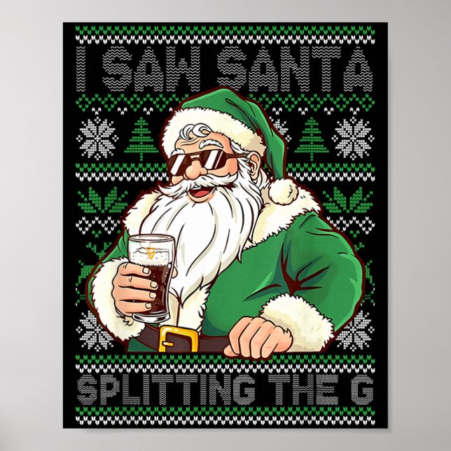 Funny Santa Drinking Beer Splitting G Christmas Ad Poster (Framsidan)