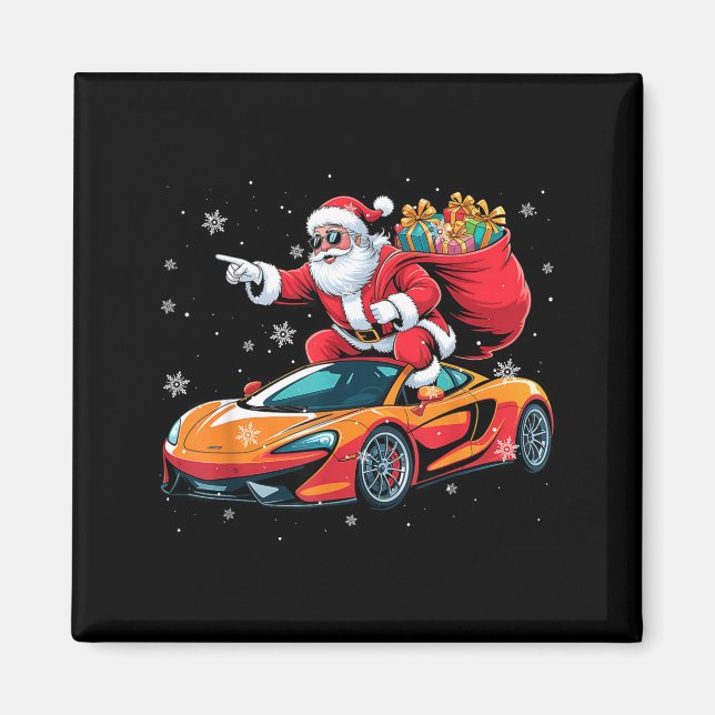 Funny Santa Driving Srt Car Xmas Pajama Christmas  Magnet (Framsidan)