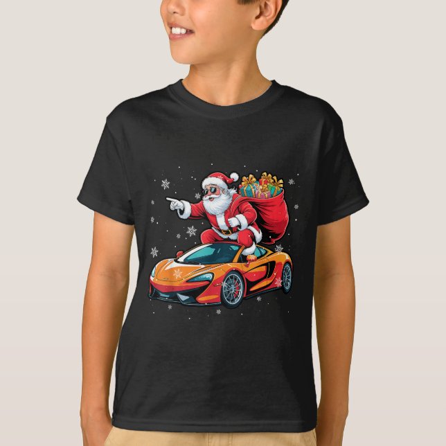 Funny Santa Driving Srt Car Xmas Pajama Christmas  T Shirt (Framsida)