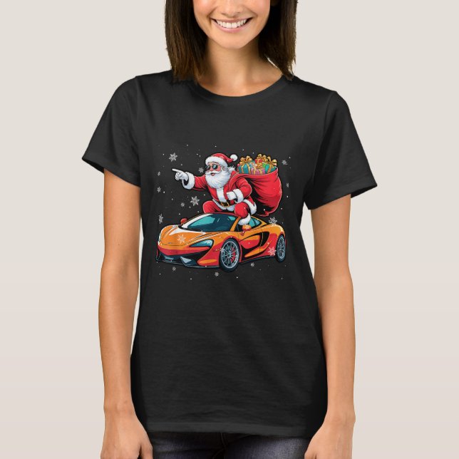 Funny Santa Driving Srt Car Xmas Pajama Christmas  T Shirt (Framsida)