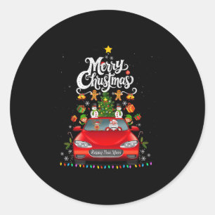 Funny Santa Driving Wagon Red Lastbil Julgran Runt Klistermärke