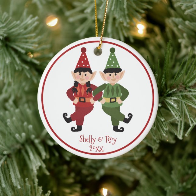 Funny Santa Elves Ornament med Namn (Träd)