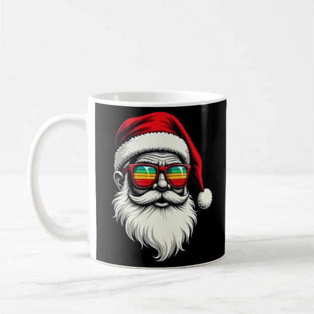 Funny Santa Face Retro Sunglasses Christmas  Kaffemugg (Vänster)