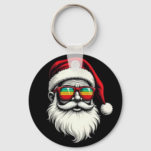 Funny Santa Face Retro Sunglasses Christmas  Nyckelring (Framsida)