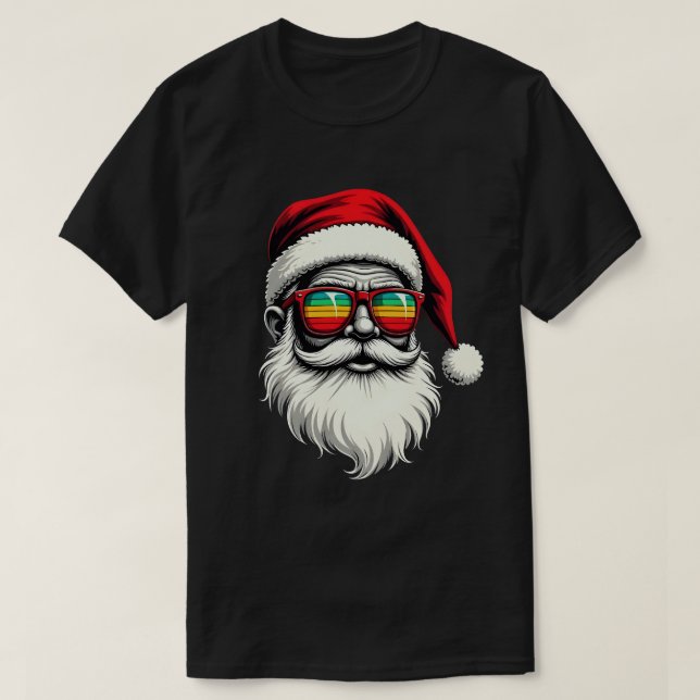 Funny Santa Face Retro Sunglasses Christmas  T Shirt (Design framsida)