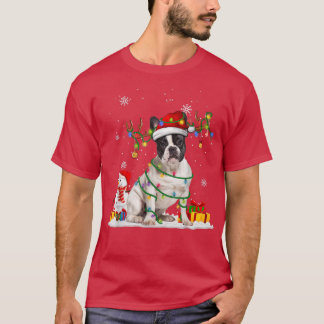 Funny Santa Fransk Bulldog Reindeer Fairy Light Ch T Shirt