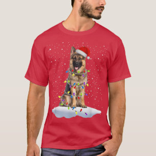Funny Santa German Shepherd jul Ljus Träd T Shirt