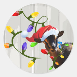 Funny Santa Goat och jultomten Ljus Runt Klistermärke