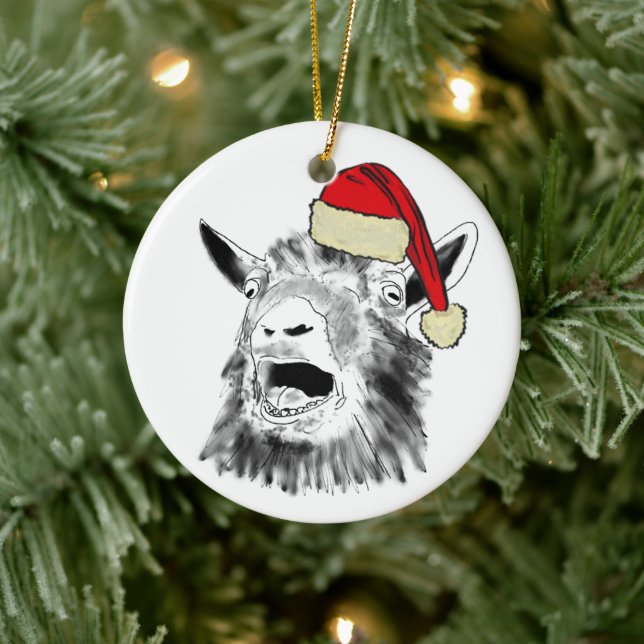 Funny Santa Goat Screaming Julgransprydnad Keramik (Träd)