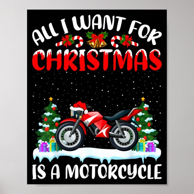 Funny Santa Hat All I Want For Christmas Is A Moto Poster (Framsidan)