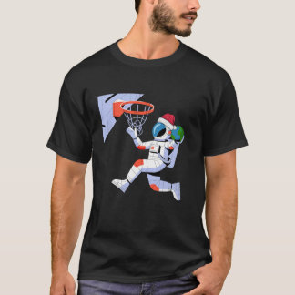Funny Santa Hat Astronaut Dunking Earth Basketball T Shirt