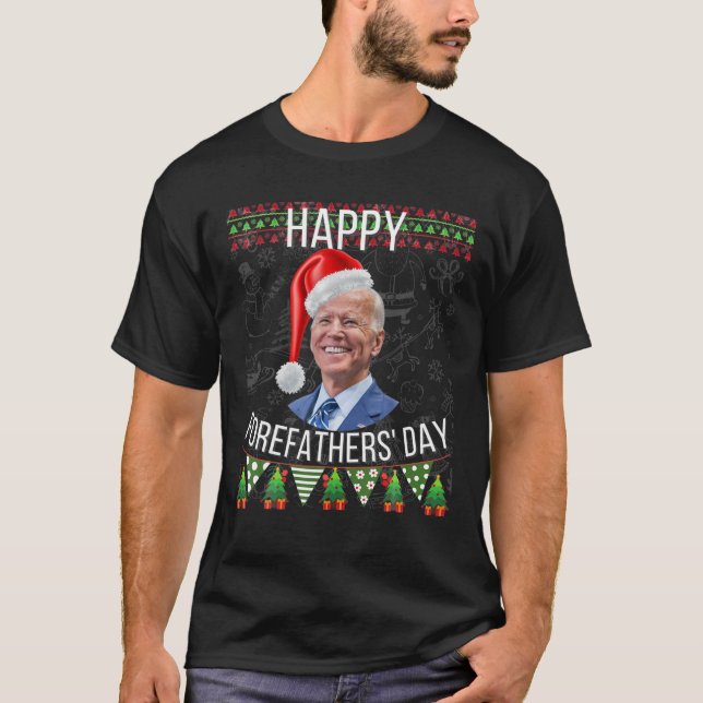 Funny Santa Hat Joe Biden Lycklig Föräldrarnas dag T Shirt (Framsida)