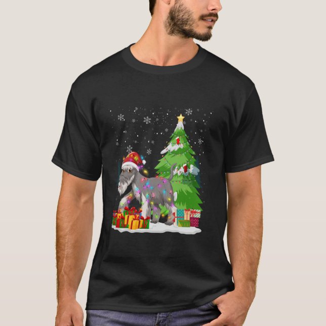 Funny Santa Hat jul Light Wire Fox Terrier N T Shirt (Framsida)