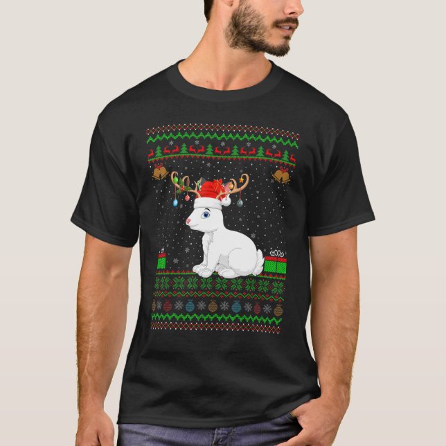 Funny Santa Hat Matching Ugly Arctic Hare Christma T Shirt (Framsida)