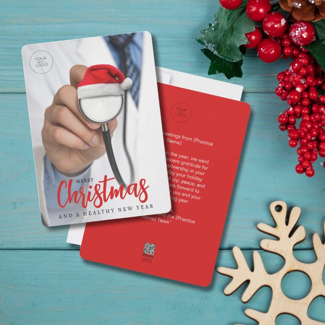 Funny Santa Hat Stethoscope LOGOTYP Medical Julaft Julkort (Skapare uppladdad)