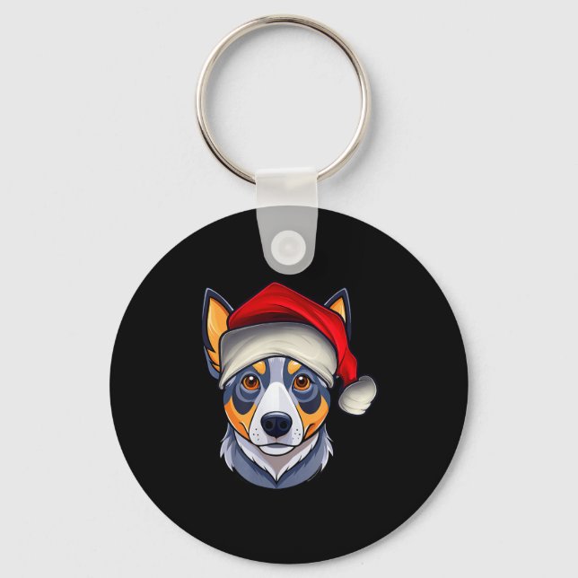 Funny Santa Hat Xmas Pajamas Blue Heeler Dog Chris Nyckelring (Framsida)