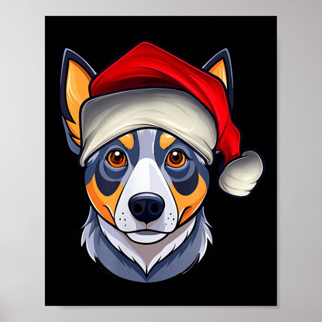 Funny Santa Hat Xmas Pajamas Blue Heeler Dog Chris Poster (Framsidan)