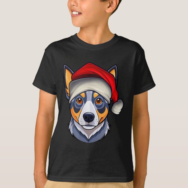 Funny Santa Hat Xmas Pajamas Blue Heeler Dog Chris T Shirt (Framsida)