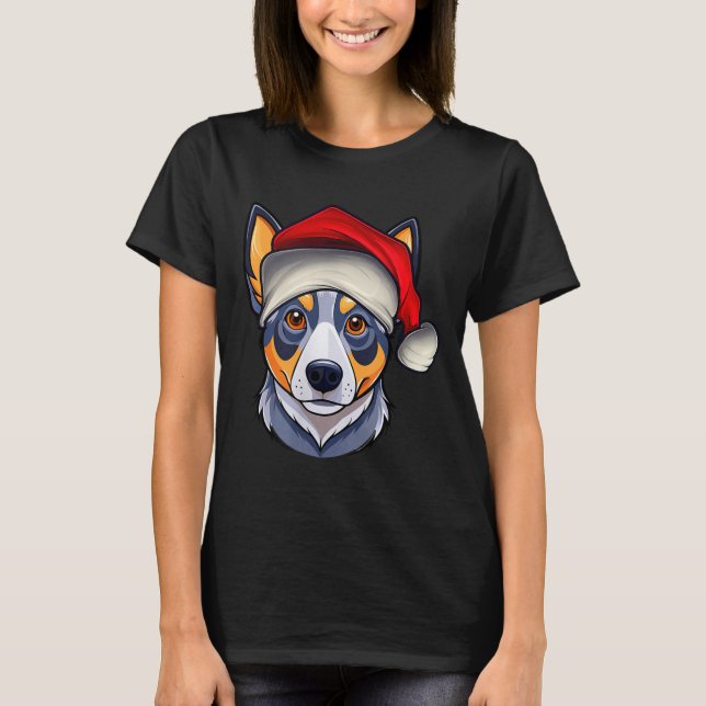 Funny Santa Hat Xmas Pajamas Blue Heeler Dog Chris T Shirt (Framsida)