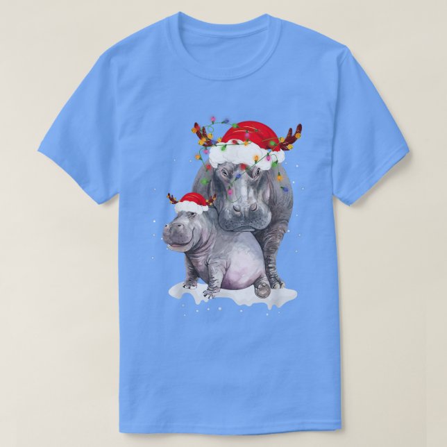 Funny Santa Hippo Christmas Lights Lover Christmas T Shirt (Design framsida)