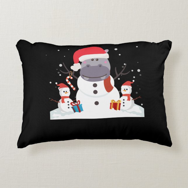 Funny Santa Hippo jul Snögubbe Julafton Gift Prydnadskudde (Framsidan)