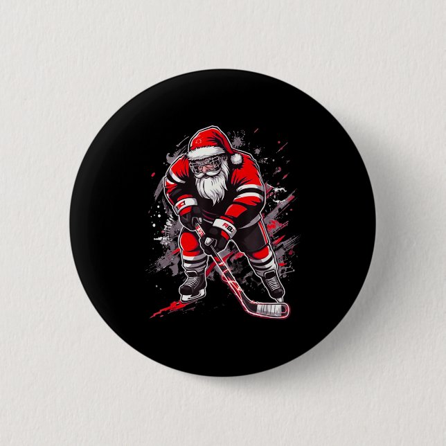 Funny Santa Hockey Christmas Retro Winter Player X Knapp (Framsida)
