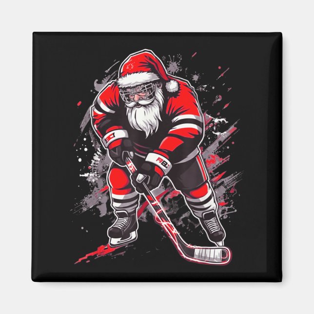 Funny Santa Hockey Christmas Retro Winter Player X Magnet (Framsidan)