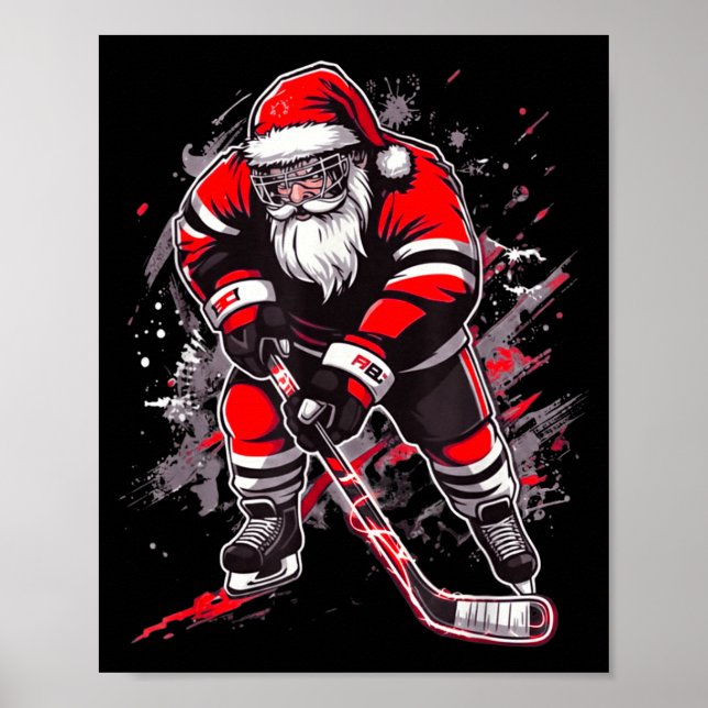 Funny Santa Hockey Christmas Retro Winter Player X Poster (Framsidan)