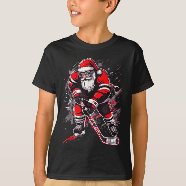 Funny Santa Hockey Christmas Retro Winter Player X T Shirt (Framsida)