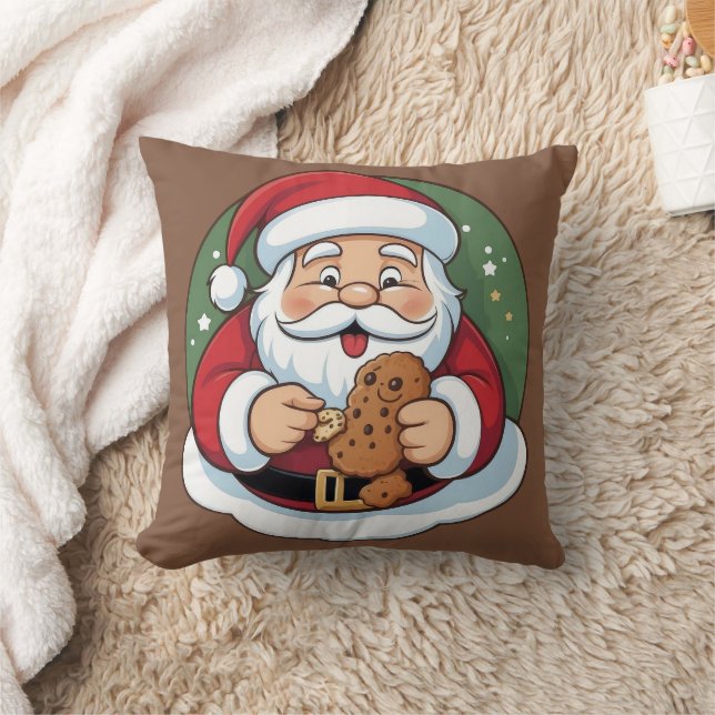 Funny Santa Holding Cookie Holiday Festive  Kudde (Filt)