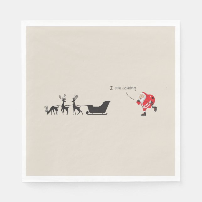 Funny santa 'I am coming' for sleigh Pappersservett (Framsidan)