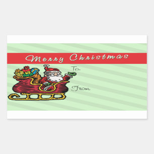 Funny Santa i Sleigh Rektangulärt Klistermärke