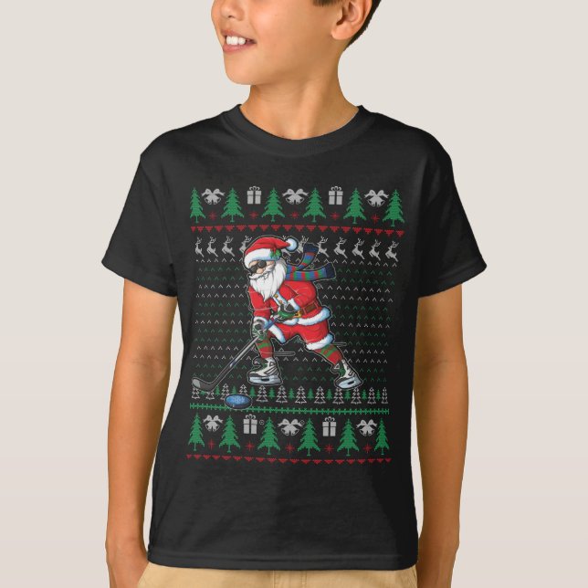 Funny Santa Ice Hockey Player Ugly Sweater Christm T Shirt (Framsida)