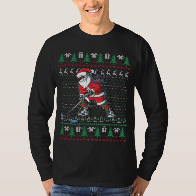 Funny Santa Ice Hockey Player Ugly Sweater Christm T Shirt (Framsida)
