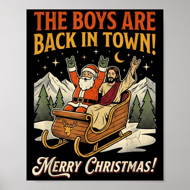 Funny Santa Jesus Rock Christmas Retro Vintage  Poster (Framsidan)